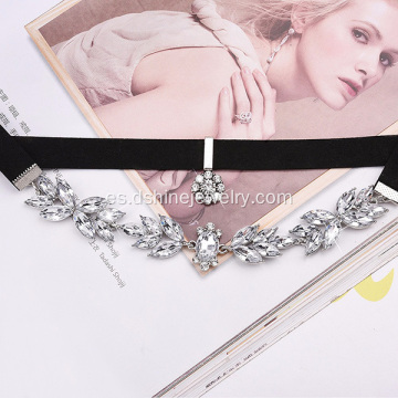 Terciopelo negro de cristal collar de gargantilla de cuero para mujeres